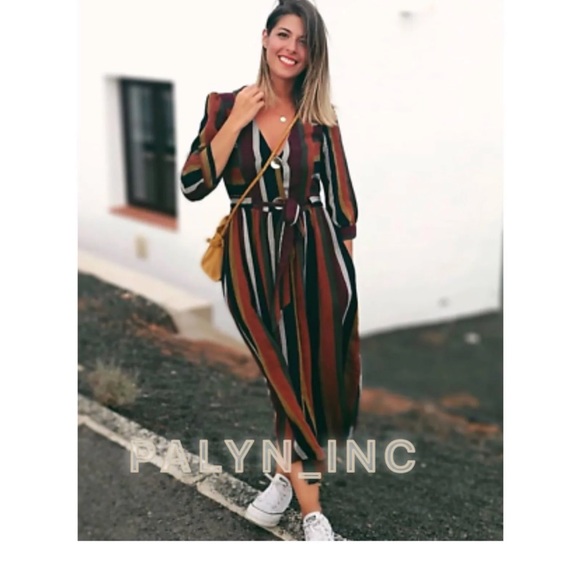 ZARA LONG STRIPED DRESS WITH BUTTONS - Picture 2 of 5